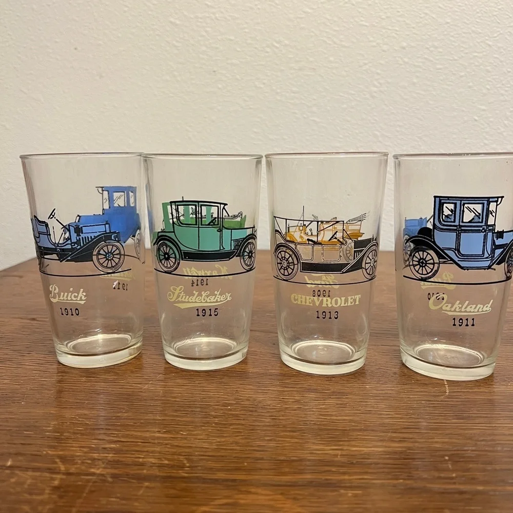 Set of 4 Vintage Libbey Automobile Glasses – Classic Car Barware 1910-1915
